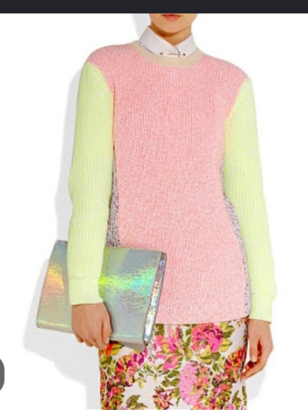 Stella McCartney Neon Colorblock Ribbed Knit Sweater Cotton 36